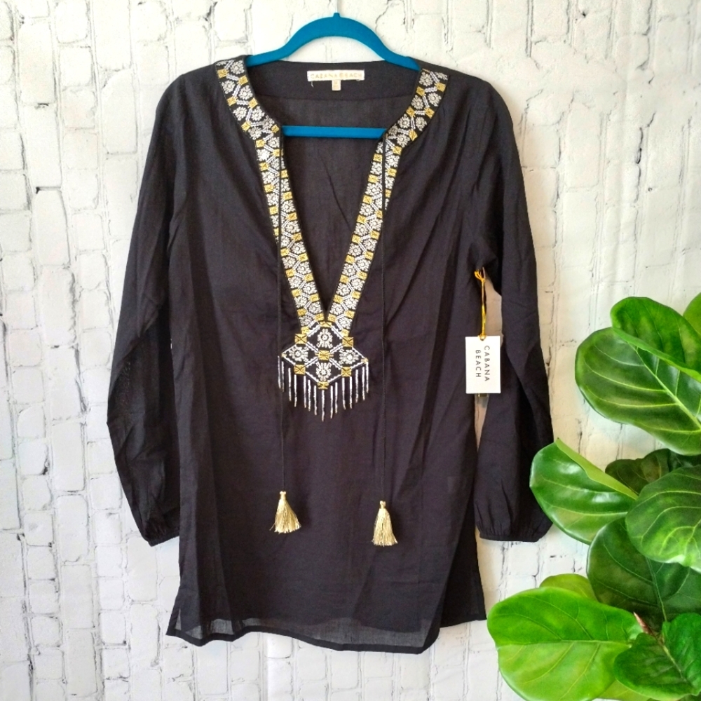 Black Embroidered Swim Cover-Up